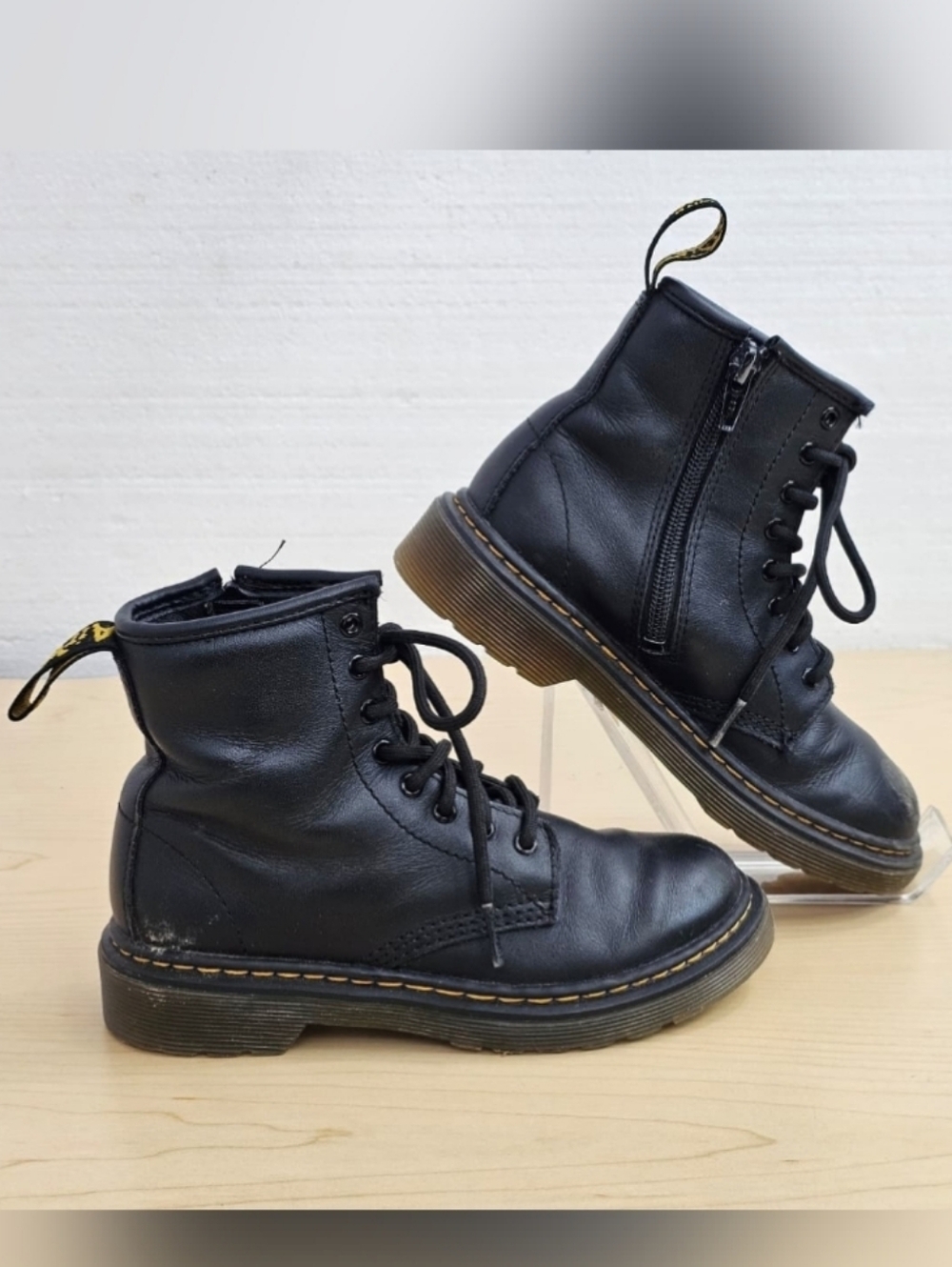 Dr. Martens Kids' 15382 Lace Side Zip Black Combat Boots, Sz 13